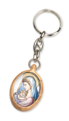 Kľúčenka z olivového dreva Panna Mária s dieťaťom