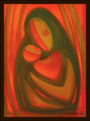 Obraz: Malý Ježiško s jeho Matka - jedno srdce  15 x 10 cm