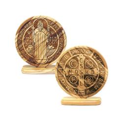 Medaila sv. Benedikta z olivového dreva, stojanová