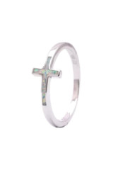 Strieborn� prste� s bielym op�lov�m kr�ikom / 58 mm