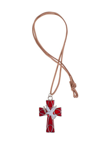 Prívesok (K3019A-2) Krížik s holubicou - červený