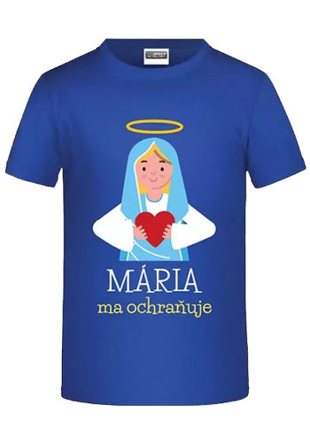 Tričko Mária ma ochraňuje (M) - modré